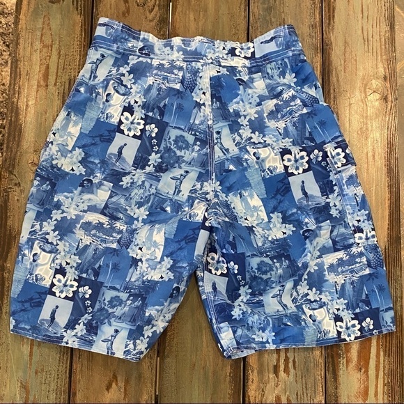 Ron Jon Surf Shop Sz 30 Boardshorts Hula Girls Aloha Hawaiian Blue Logo Nice - Picture 3 of 9